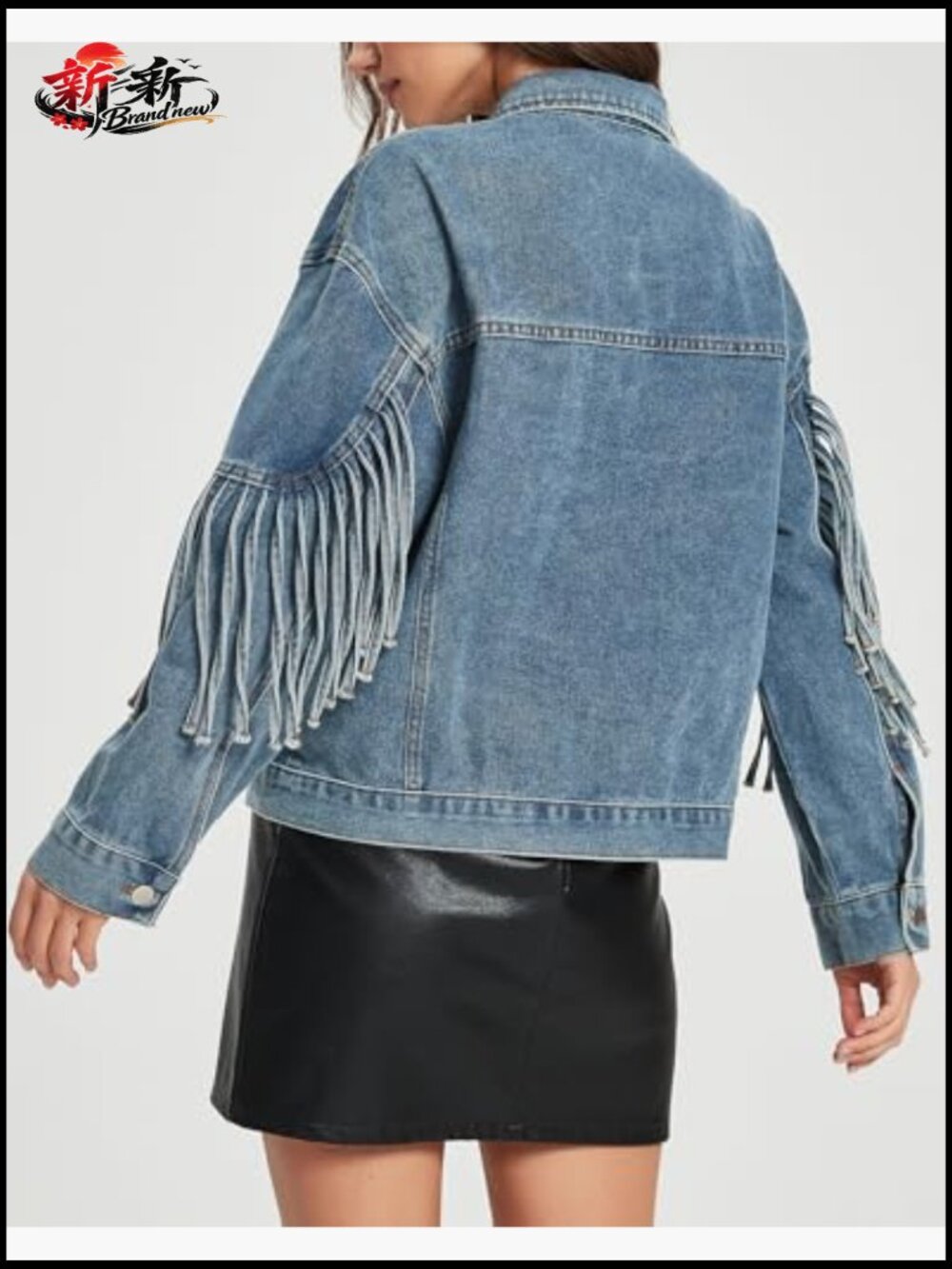 Oversized Fringed Denim Jacket Tassel Long Sleeve Western Concert Outfits - Picture 2 of 6